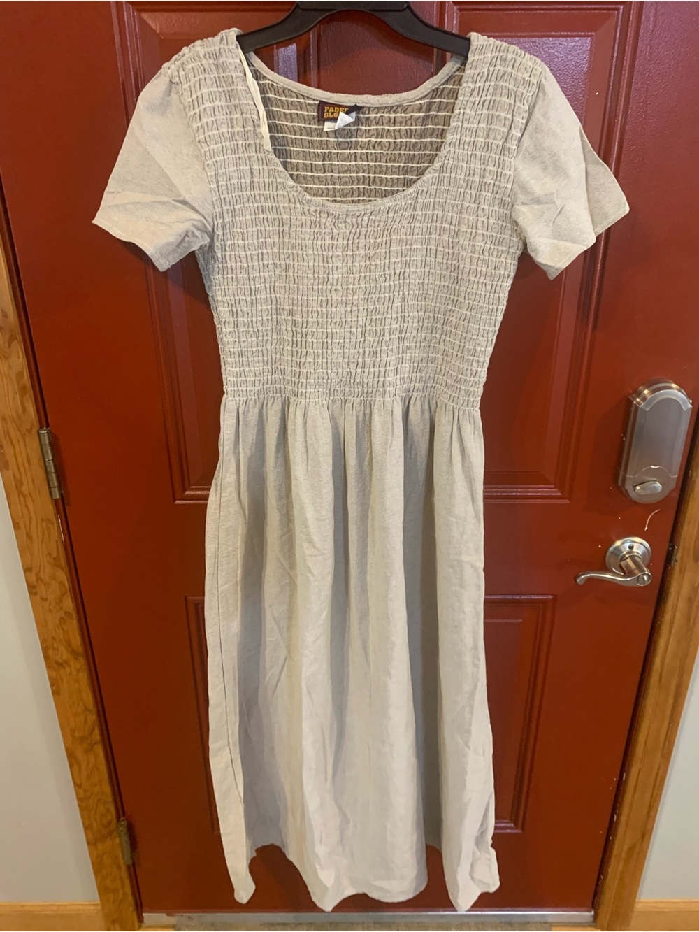 Faded Glory Light Tan Smocked Short-Sleeve Maxi Dress